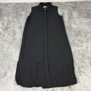 All Row Dress M Black Linen Long Button Bohemian Casual Belt Loops